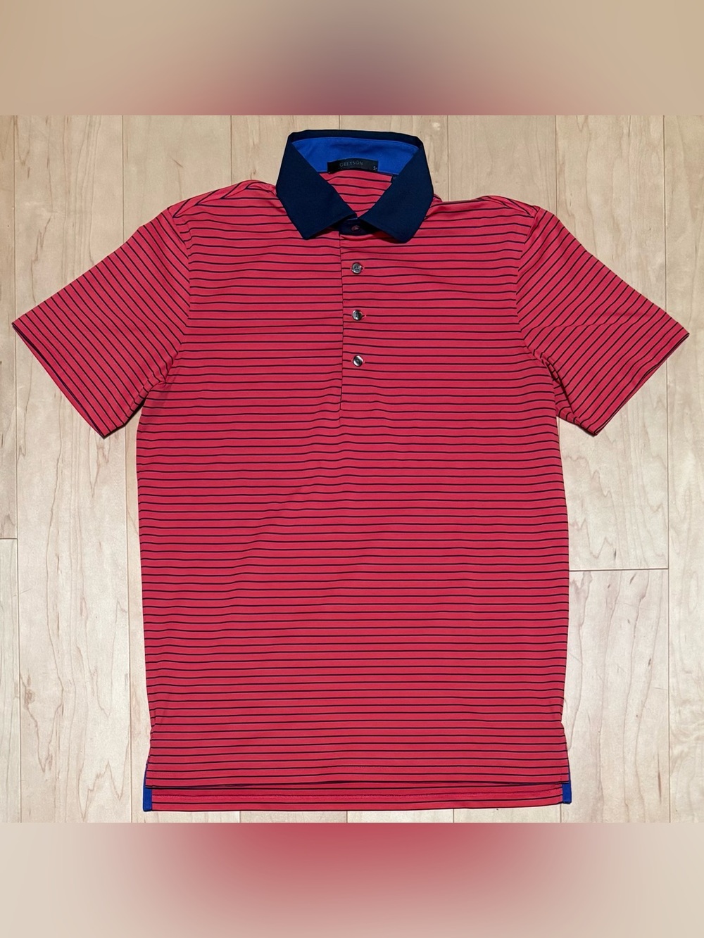 Greyson Performance Golf Polo Lightweight Stretch Pink Blue Striped Wolf Men’s S